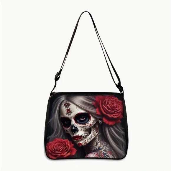 Sugar Skull Bag Face Head In Profile Travel Grab-And-Go Tablet Student - Picture 1 of 4